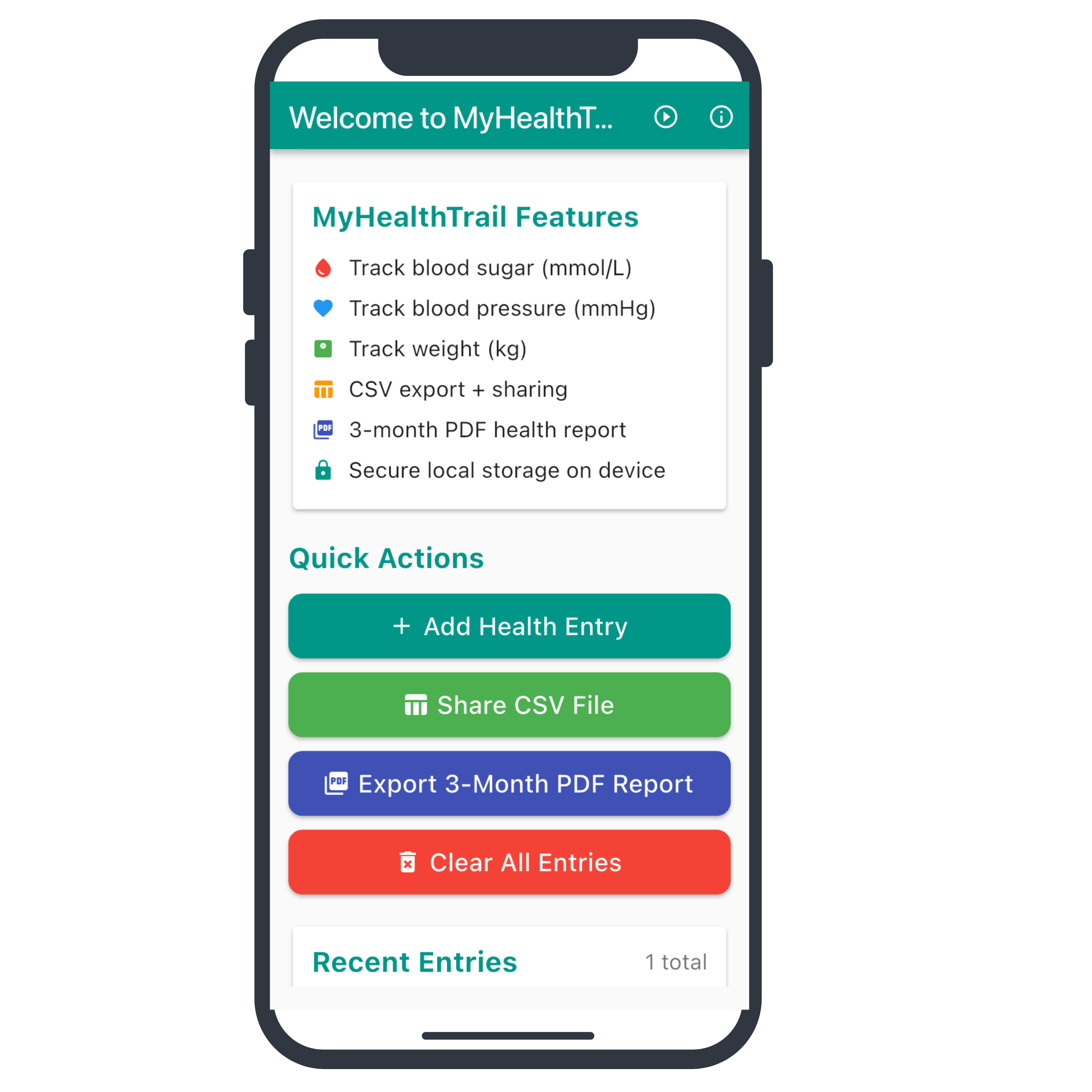 Add Health Entry screen